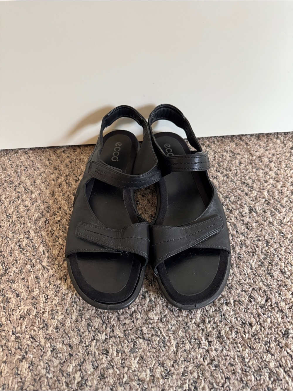 Ecco Black Adjustable Strap Leather Sandals Size 41